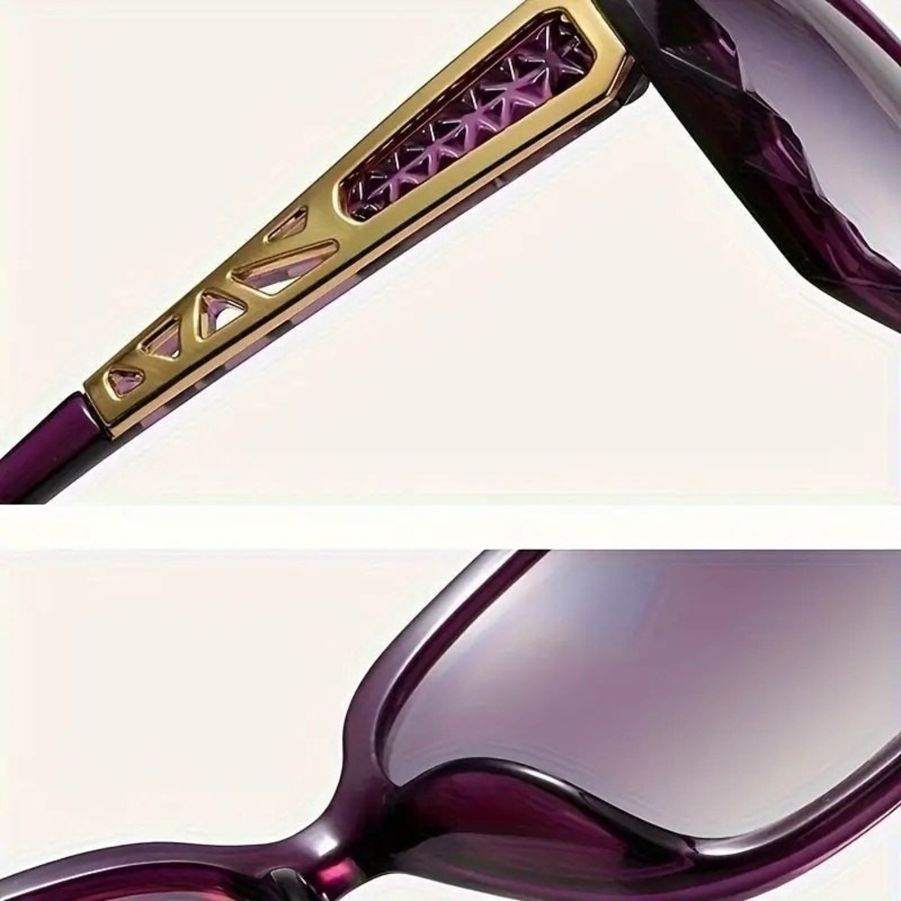 Womens Purple Oversized Square Sunglasses Gold Filigree Temples - Picture 5 of 5